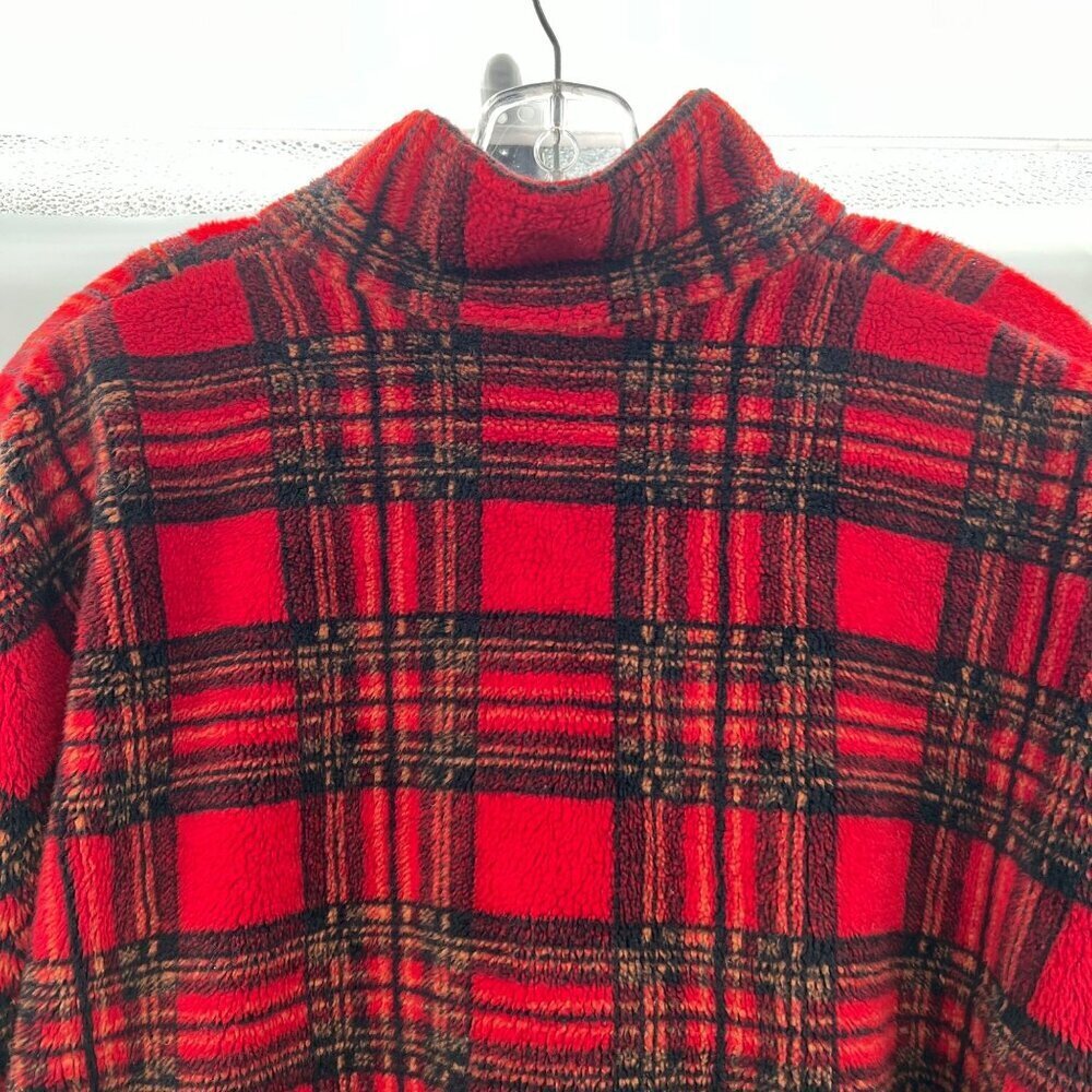 Kristen Blake Apres Plaid Fleece Jacket  Full Zip Red/Black Size Medium Pockets - Picture 6 of 9